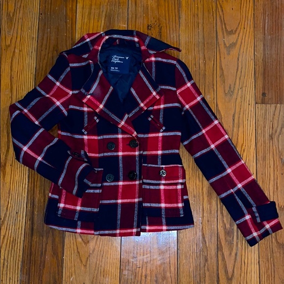 American Eagle 🦅 Plaid Pea coat - Picture 3 of 6